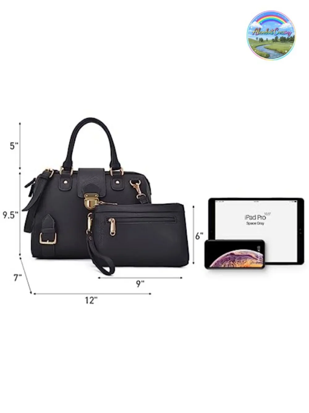 Vegan Leather Satchel Purse with Detachable Shoulder Strap and Wristlet